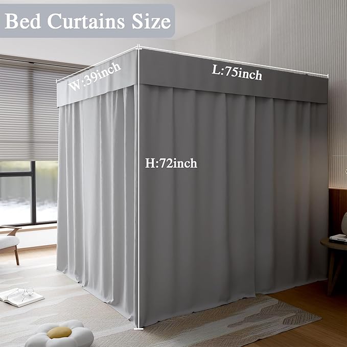 Hvqic Grey Canopy Bed Curtains - 4 Corner Post Bed Curtains Twin Bed Curtains Lightproof Drapes Bed Canopy for Adults & Girls Bedroom Decoration(Twin,Grey)