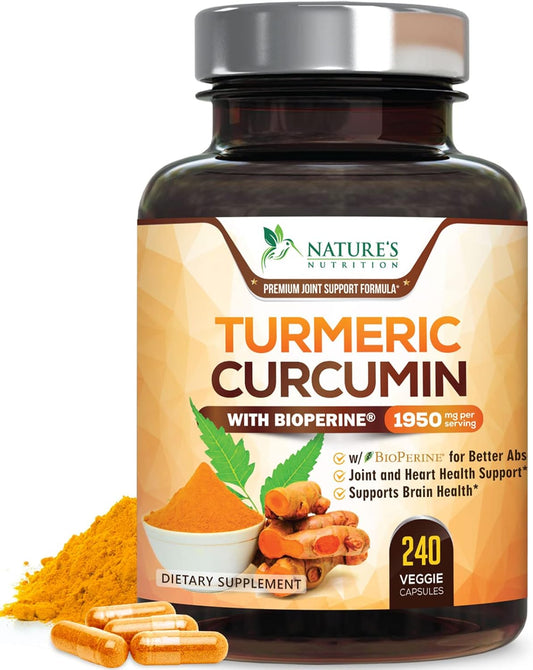 Turmeric Curcumin Supplement 1950mg - 95% Curcuminoids with Organic Turmeric & BioPerine Black Pepper Extract for Best Absorption, Nature's Vegan Joint Support, Non-GMO, Bottled in USA - 240 Capsules