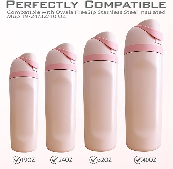 5PCS Replacement Stopper Compatible with Owala FreeSip 19/24/32/40oz, Silicone Anti-Spill Water Bottle Top Lid Replacement Parts, BPA-Free Seal Bottle Cap Mouth Stopper Gasket (Pink)