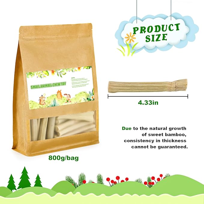 800g/1.76lb Bunny Toys Sweet Bamboo Sticks for Rabbits Bunny Chew Toys Molar Treats Snack for Small Animals Hamsters Chinchillas Guinea Pigs