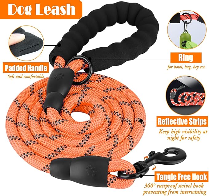 No Pull Dog Harness, Collar & Leash Set | Includes Dog Seat Belt, Collapsible Bowls & Poop Bag Dispenser. Ideal for Training, Walking, Hiking. Fits Small to Large Dogs(Orange-S)