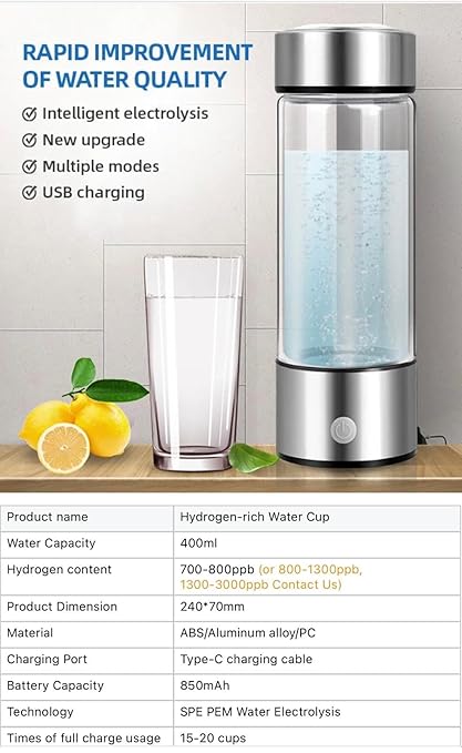 Hydrogen Water Bottles 2024, Portable Hydeogen Water Bottle Generator, Ion Water Bottle Improve Water Quality in 3 Minute, Water Ionizer Machine Suitable for Travel, Office and Helalth Cup for Home