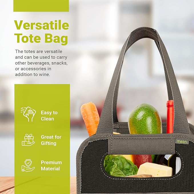 meori – Collapsible 2 Bottle Wine Carrier, Durable Wine Tote Bag, Tear-Resistant Reusable Drink Tote Bags for Alcohol, Foldable Drink Carrier, Portable Wine Carrier