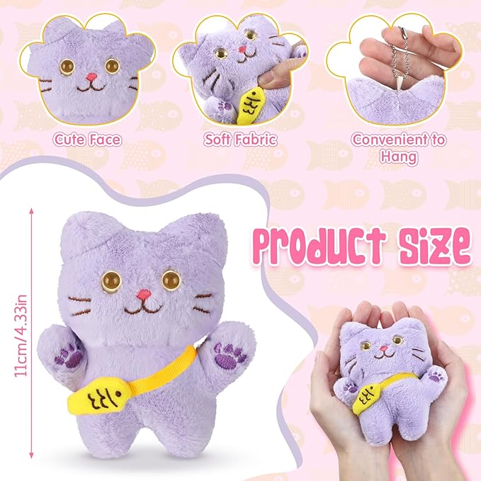 Zomiboo 9 Pcs Cat Stuffed Animals Bulk Mini Plush Cat Pig Stuffed Kitten Soft Doll Piggy Plush Toys Ornament for DIY Keychain Halloween Classroom School Pet Animals Party Favors(Vibrant Style)