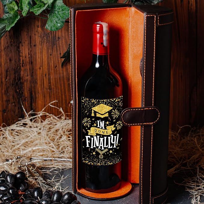 8 Pieces 2024 Graduation Wine Bottle Labels Class of 2024 Wine Bottle Stickers Black Golden Congrats Grad Wine Bottle Cover Decorations for College University Graduation Party Supplies