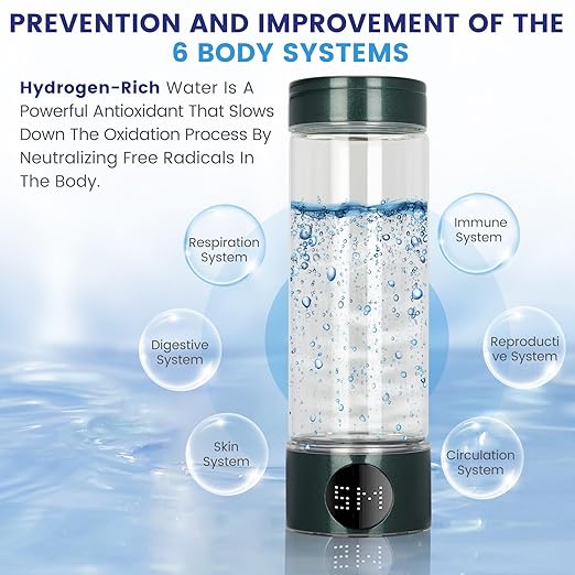 Hydrogen Water Bottle 2024, 400ML Portable Hydrogen Water Bottle Generator 5 Minute Rapid Electrolysis 1500PPB, Hydrogen Water Ionizer Machine 1500mAh Battery, for Home Office Travel (Green)