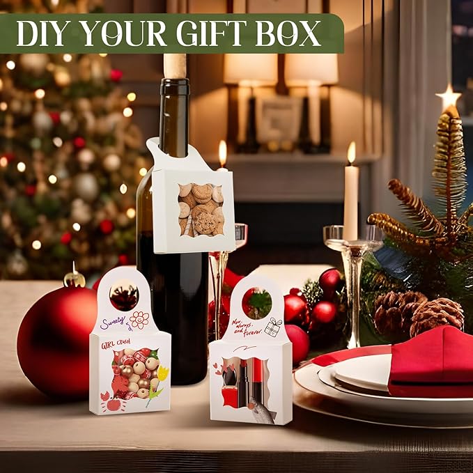 40PCS Wine Bottle Box with Window, Kraft Paper Wine Boxes for Gifts Hanging Wine Treat Box Mini Charcuterie Box Wine Champagne Bottles Gift Boxes Hanger Candy Box for Birthday Party Favor