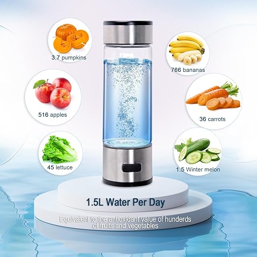 Hydrogen Water Bottle,Portable Hydrogen Water Bottle Generator, Improve Water in 3 Minutes Quick Electrolysis, Hydrogen Water Machine for Home, Office, Travel (Silver)
