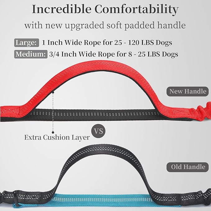 iYoShop Hands Free Dog Leash with Zipper Pouch, Dual Padded Handles and Durable Bungee for Walking, Jogging and Running Your Dog (Medium, 8-25 lbs, Red)