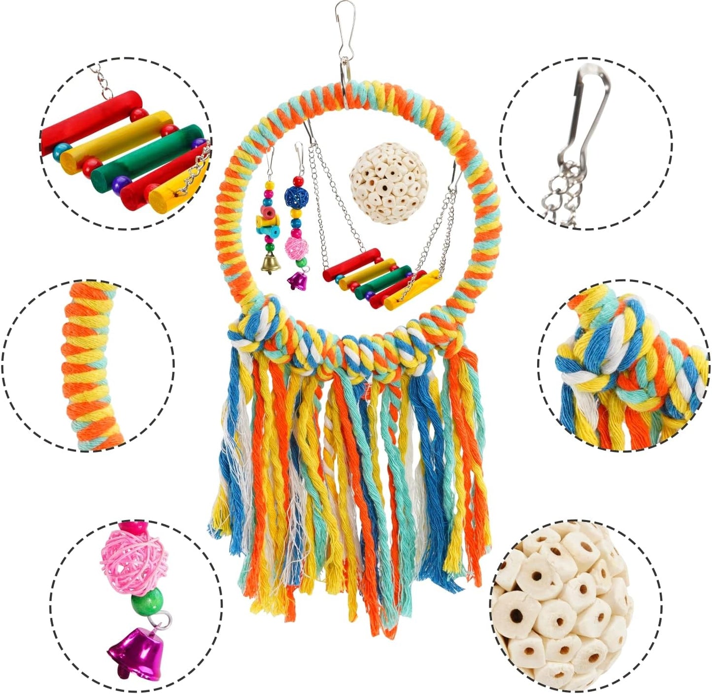 Bird Swing Toys, Parakeet Toys Natural Birds Toys Bird Cage Accessories, Swinging Chewing Hanging Standing Parakeet Swings Suitable for Budgerigar, Parakeet, Conure, Lovebird, Cockatiel