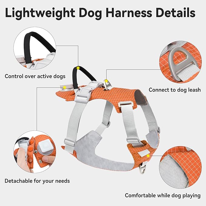 Joytale Lightweight Light Up Dog Harness, Rechargeable No-Pull LED Dog Harness with Detachable Light Box, Airtag Holder, Adjustable for Night Walking, Running & Everyday Use, Orange, XL