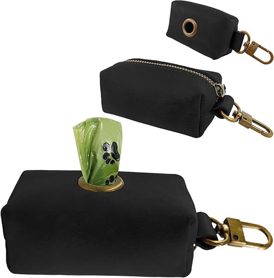 HIFA Genuine Leather Dog Leash Holder, Holder for Leashes - Soft Touch Rustic Brown Leather, Metal Clips and Easy Access to Pet Waste Dispenser- Dispenser for Outdoor Puppy Walking