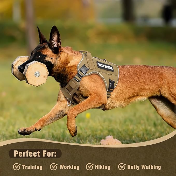 Tactical Dog Harness Medium Sized Dog,No Pull Military Dog Vest with Handle,Reflective Heavy Duty Pet Harness for Walking Hiking Training Brown M
