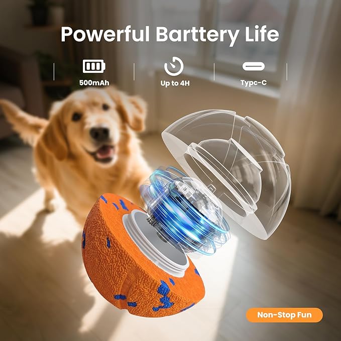 Smart Interactive Dog Toy Ball - Auto Bouncing & Rolling, Chew-Resistant E-TPU Material, 3 Interactive Modes, IPX7 Waterproof, Smart Chase Pet Toy Ball for Medium and Large Dogs (Orange)