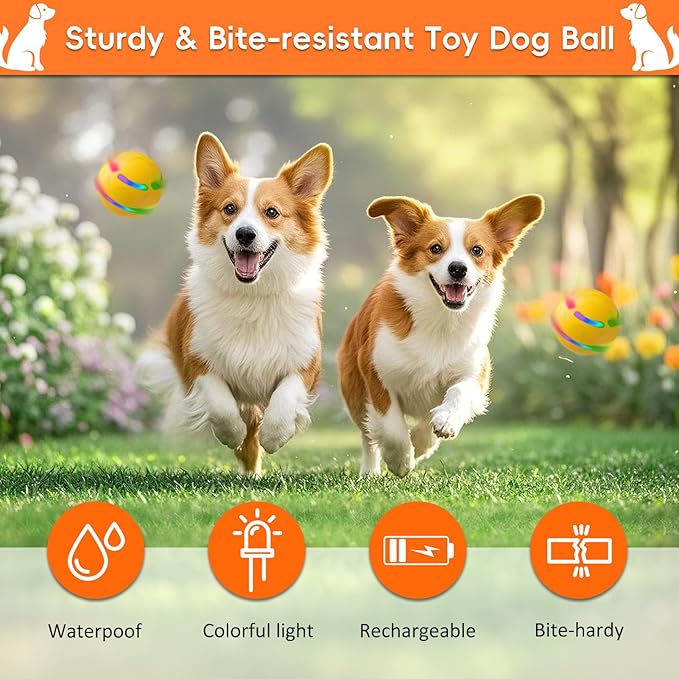 Interactive Dog Toy, Smart Interactive Dog Ball for Medium Large Dogs, Automatic Moving Vibrating Ball for Pets. Bouncing Pet Toys, Safe Material, Rechargeable and Waterproof