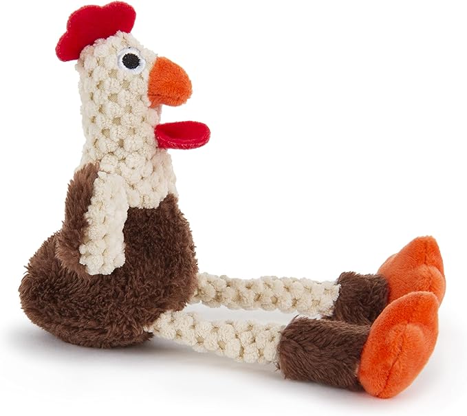 goDog Checkers Just for Me Skinny Rooster Squeaky Plush Dog Toy, Chew Guard Technology - Brown, Mini