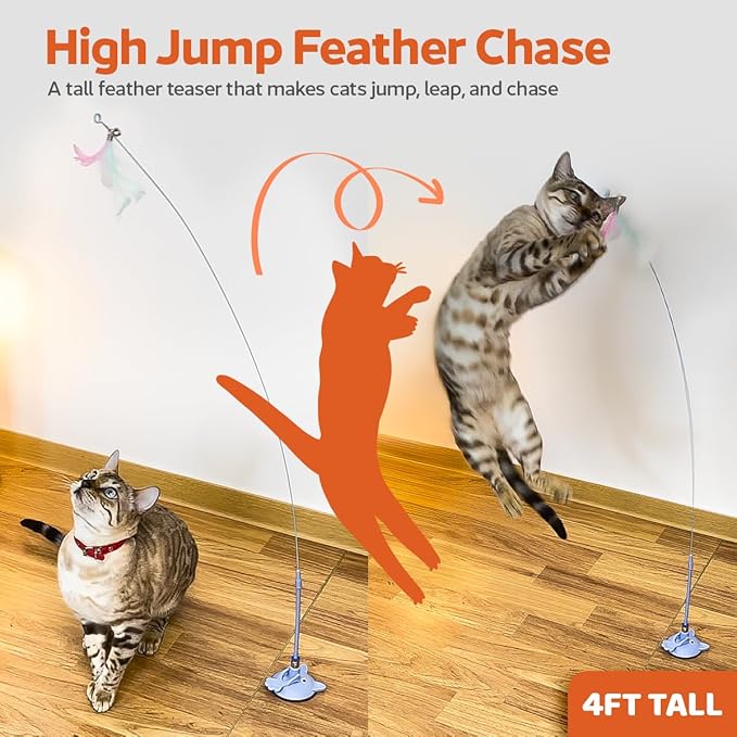 5 in 1 Interactive Cat Toys for Indoor Cats Bundle - Cat Tunnel, Fishing Pole, Feather Toy Teaser Wand, Spiral Tube, Cat Kicker - Crinkle Hanging Moving Cat Toys for Bored Indoor Adult Cats