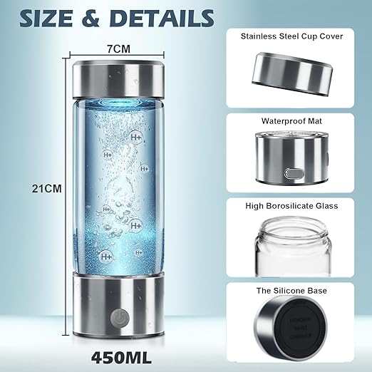 Hydrogen Water Bottle Hydrogen Water Generator with Stickers 450ml Rechargeable Hydrogen Water Machine with PEM SPE Technology 3Min Quick Electrolysis for Office Daily Drinking Birthday Present Ideas
