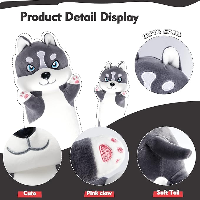 Long Husky Plush Pillow, 51.1in Cute Dog Plushie Stuffed Animals Body Pillow, Kawaii Husky Soft Plushie Doll Toy Birthday Gift for Kids Girlfriend