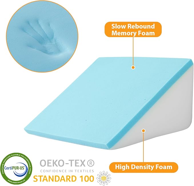 Knee Wedge Pillow, 8" Wedge Pillow for Knee Pain Relief, Premium Memory Foam Knee Pillow for Back Sleeping, Triangle Wedge Pillow for Leg Elevation, Back Pain, Sciatica, Hip Support, Velvet