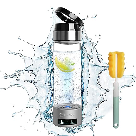 Hydrogen Water Bottle, KMENY 2000PPB Hydrogen Water Generator 13.5OZ Portable Hydrogen Ionizer Machine with PEM & SPE Technology, 2 Electrolysis Modes, Leak-Proof, LED Display, Clean Brush (Silver)