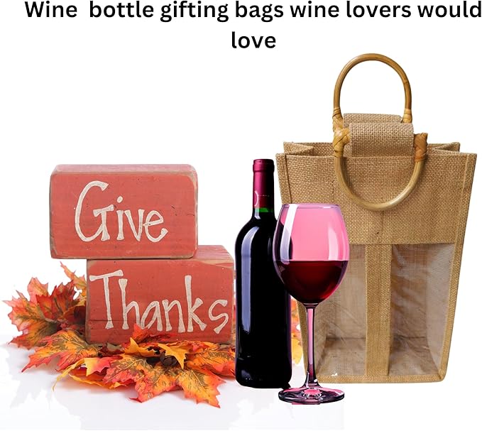 Bulap Wine Gift Bags with Window - 2 Pcs Natural Jute Wine bottle Carrier Bags for Birthday, Wedding, Anniversary, Party, Festival, Christmas Gift (2x Bags for 2-Bottles)