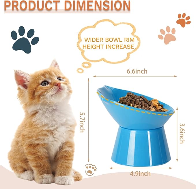 Detachable Elevated Cat Bowls, 15° Tilted Raised Cat Food Bowl Anti-Vomiting,Whisker Friendly, Adjustable Cat Dishes for Protecting Spine,Adult Kitten