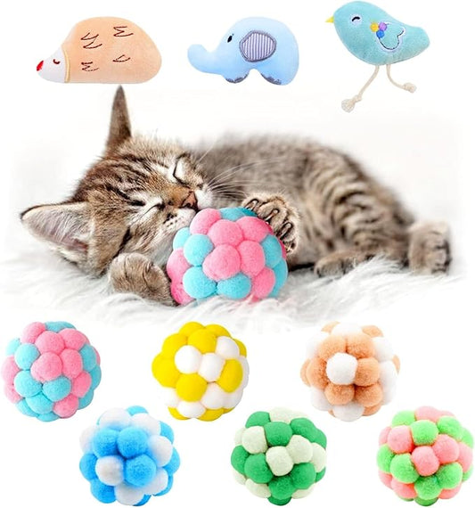 9PCS Cat Toys Set – Plush Balls & Catnip Toys for Indoor Cats and Kittens, Interactive Lightweight Play Balls with Bell, Soft & Durable Kitten Toys for Exercise and Fun