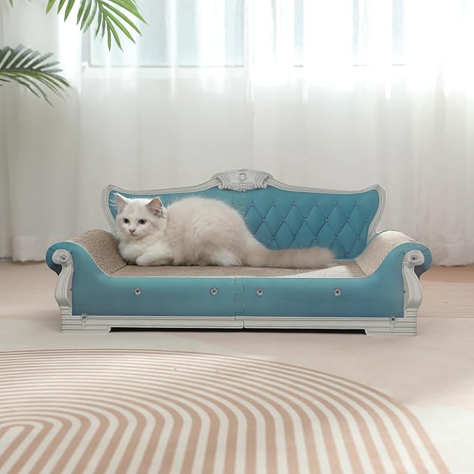 Cat Sofa Shape Scratch Pad for Large Medium Small Indoor Cats,Larger-Sized Recyclable Reversible Cardboard Cat Couch for Resting Claw Grinding and Playing
