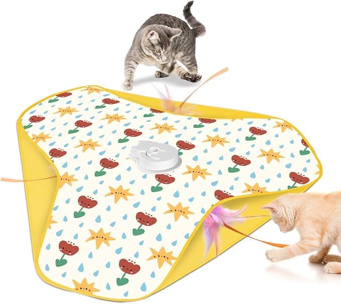 Interactive Cat Toys, Durable Stable Base Touch Activated Kitten Toy, Rechargeable Hide and Seek Cat Toys, Waving Concealed Feather Exercise Toy for Indoor Bored Cats/Kitten