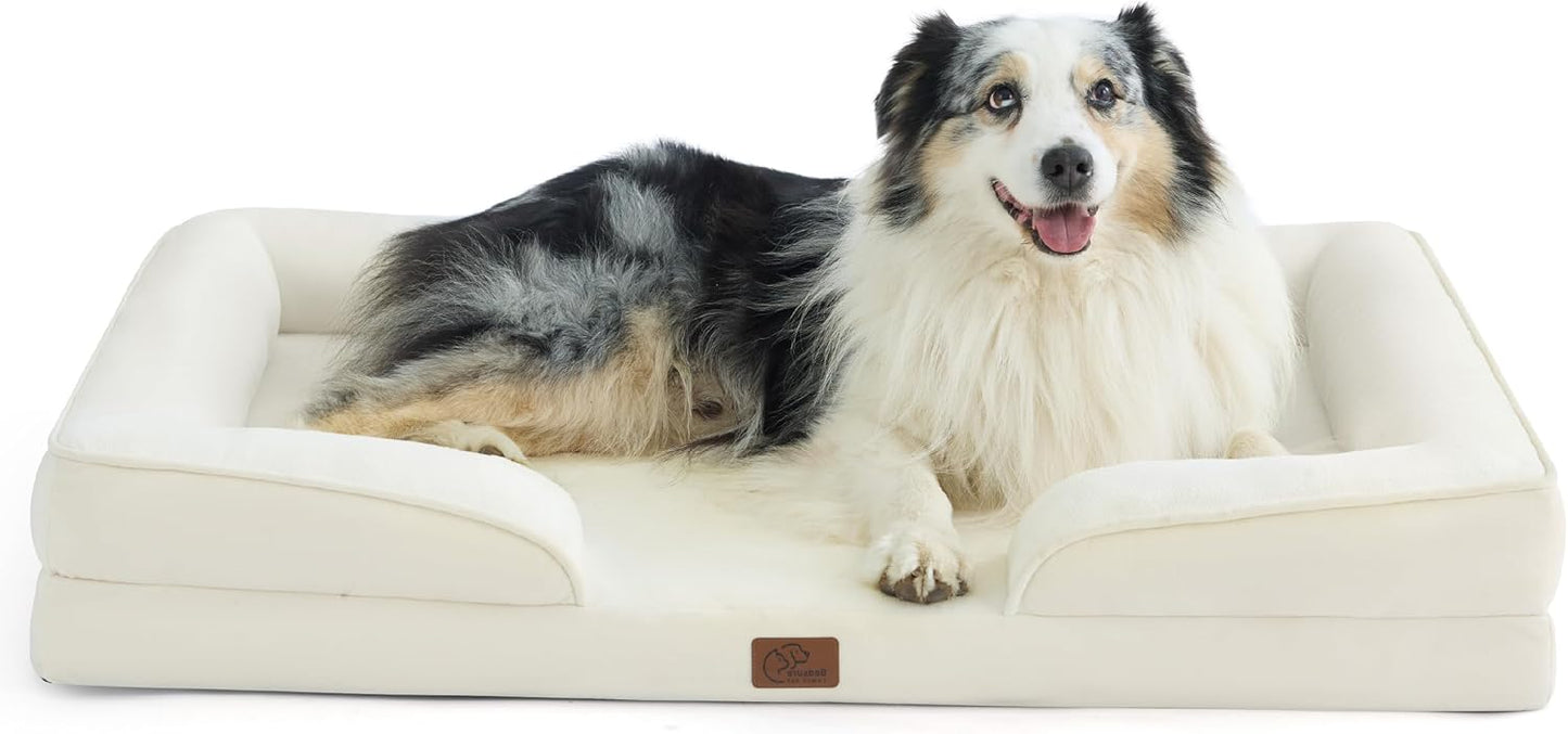 Bedsure XL Orthopedic Dog Bed for Extra Large Dogs - Washable XLarge Dog Cat Bed Waterproof, Comfort Dogs Couch Sofa with Washable Removable Cover, Pet Bed with Nonskid Bottom, Ivory, 42"