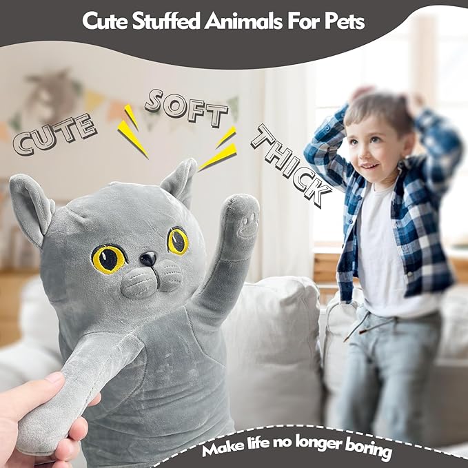 Long Cat Plush Pillow, 19.6in Cute Gray Cat Plushie Stuffed Animals Body Pillow, Kawaii Kitten Soft Plushie Doll Toy Birthday Gift for Kids Girlfriend
