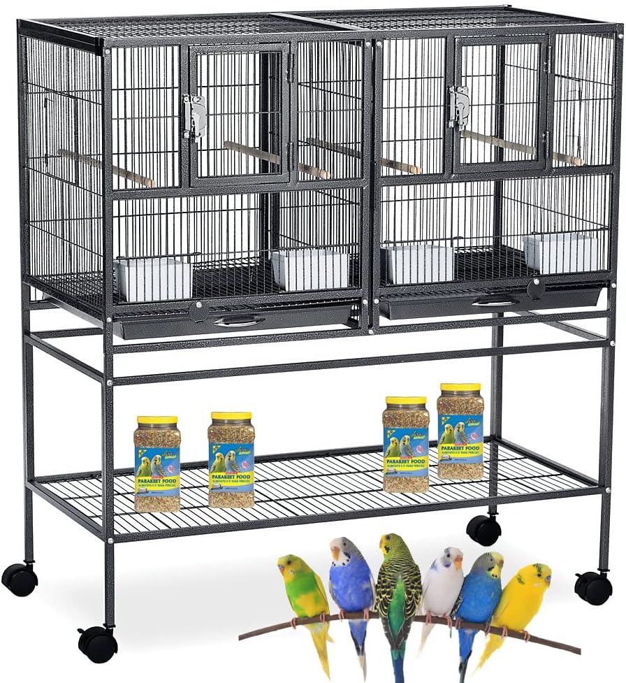 Combo Breeding Stacker Center Divided Breeder Bird Flight Double Rolling Cage with Side Breeding Nest Door (Black Vein, Single Stack)