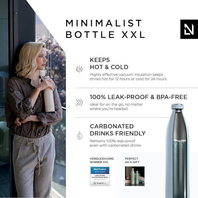 LARS NYSØM Stainless Steel Insulated XL Water Bottle 12oz 17oz 25oz 34oz 51oz | BPA-free Insulated Thermo Flask for Hot and Cold Beverages | Leakproof Large Drinking Bottle (Baby Blue, 51oz)