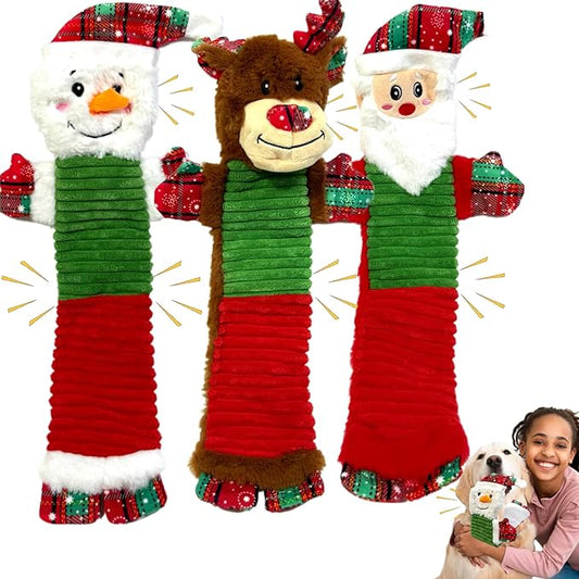 3PCS Christmas Dog Squeaky Toys with Crinkle, Xmas Interactive Plush Toys to Boredom, Dog Enrichment Chew Toys to Keep Them Busy, for Small Medium Large Size Santa Claus/Snowman/Deer