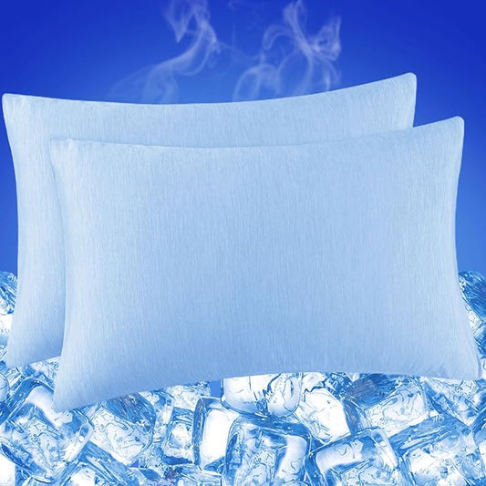 Cooling Pillow Cases for Hot Sleepers - Double Side Arc-Chill Q-Max>0.5 Cooling Fiber Cool Pillow Cases 2 Pack - Breathable Soft Cold Pillow Cases with Hidden Zipper (Blue, 20" x 30")