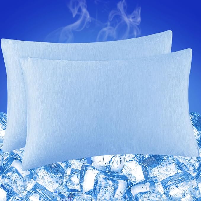 Cooling Pillow Cases for Hot Sleepers - Double Side Arc-Chill Q-Max>0.5 Cooling Fiber Cool Pillow Cases 2 Pack - Breathable Soft Cold Pillow Cases with Hidden Zipper (Blue, 20" x 26")