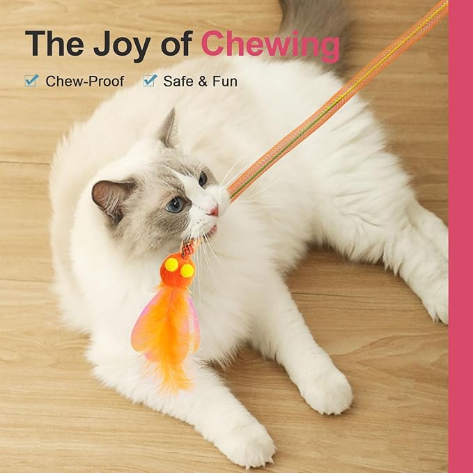 SONGWAY Cat Rainbow Wand Toy - Rainbow Cat Feather Toys with Bells, Colorful Mesh Teaser Wand with Feather Tail, Interactive Toys for Indoor Cats Kittens, Mixed Colors