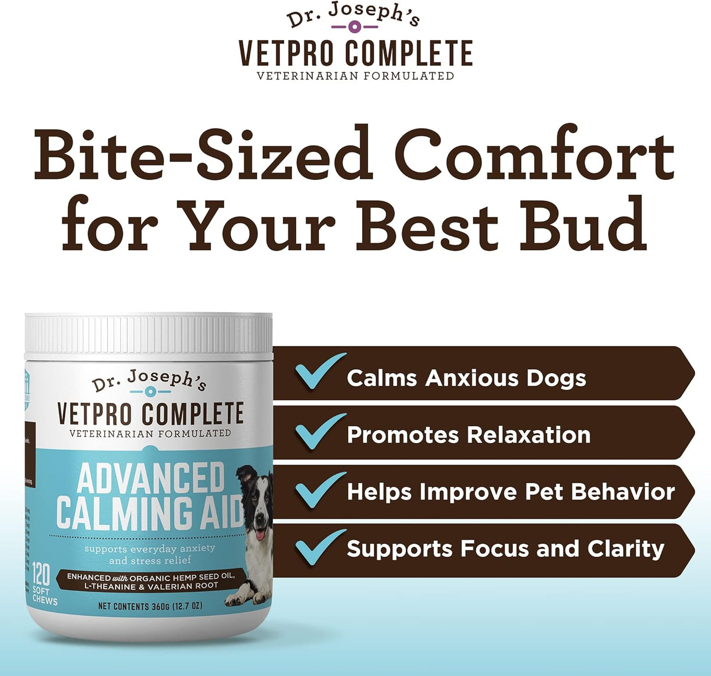VetPro Advanced Calming Aid, Dog Anxiety Treats, Enhanced with Organic Hemp Seed Oil, Veterinarian Formulated Dog Calming Treats