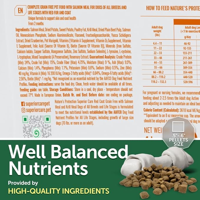 Nature's Protection Small & Large Breed Dry Dog Food Salmon - High Protein, Grain Free Tear Stain Diet - Dog Kibble for Puppy & Adult Dogs with Red Fur (Superior Care - Salmon, 8.8 lb)