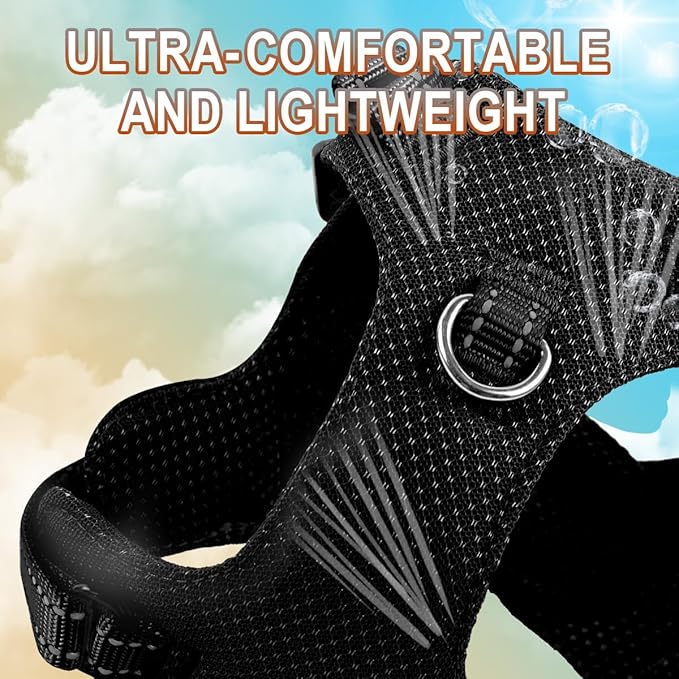 Dog Harness Step in Dog Vest Harness, Reflective Adjustable Puppy No Pull Harness Breathable Soft for Small and Medium Dogs Cats, Black, S