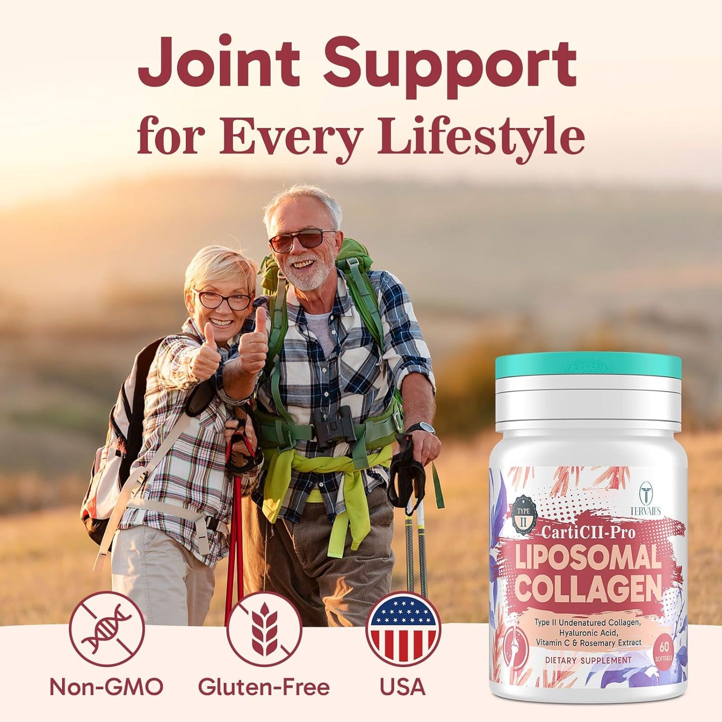 Liposomal Collagen Joint Support Supplement - Undenatured Type II Collagen for Men & Women with Hyaluronic Acid & Vitamin C for Joints Health & Mobility, 60 Softgels