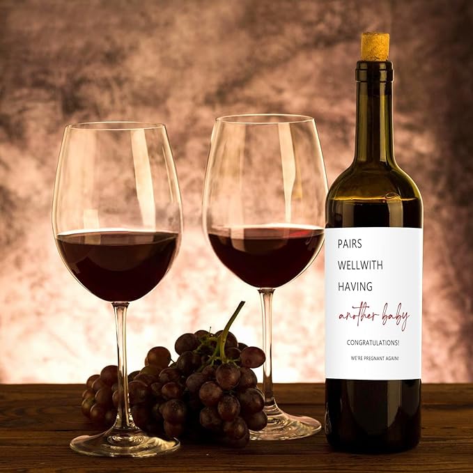 24 Pcs Funny Second Baby Announcement Wine Labels Pregnancy Announcement Wine Bottle Stickers Pairs Well With Having Another Baby Bottle Labels Pregnancy Announcements Gifts