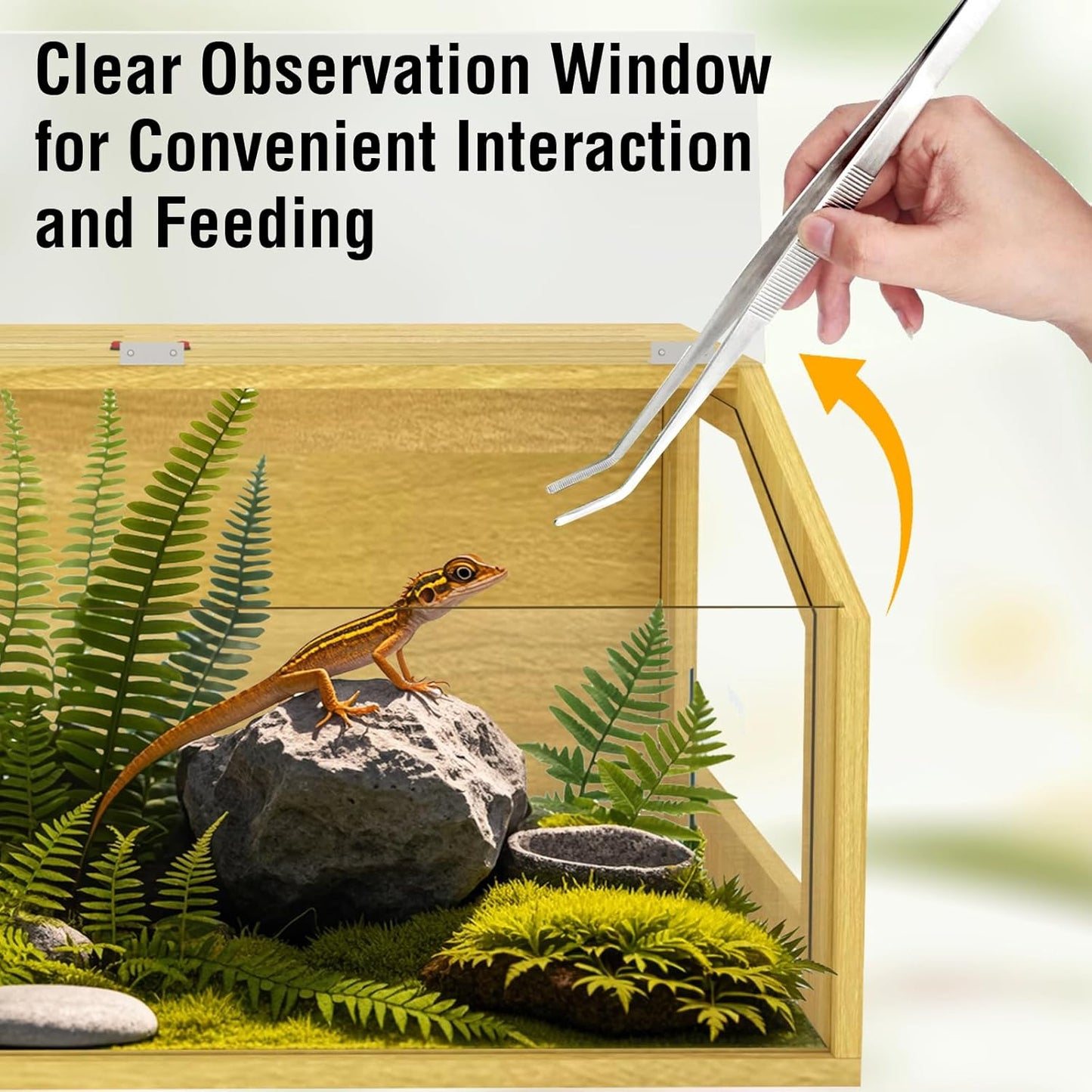 30 Gallon Bearded Dragon Tank, Reptile Terrarium with Feeding Tongs, Lockable Clear Acrylic Roof, Snake Tank Enclosure, Reptile Cage, Lizard, Leopard Gecko Tank, 32" L x 16" W x 16" H