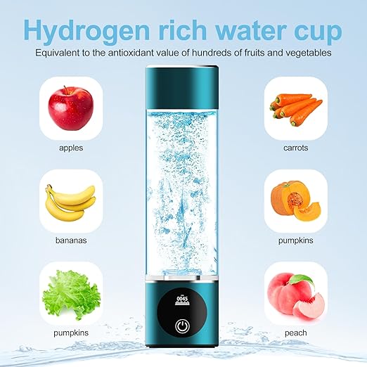 Hydrogen Water Bottle. Generates Real 3000ppb Pure Hydrogen Rich Concentration, Food Grade Body Tumbler; SPE/pem Technology. Dupont Membrane, Purification Vent, OLED Display.