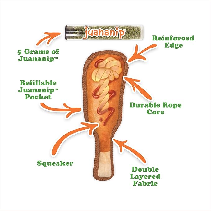 Doggijuana Tuffer Chewer Mini Plush Dog Toy | Funny Dog Toy Plush with Juananip Catnip for Dogs | Calming Aid for Dogs | Interactive Squeaky Chew Toy for Play (Corn Dog)