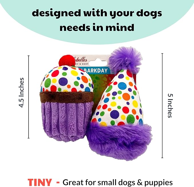 Huxley & Kent Tiny Tuff | It's My Barkday | Extra Tough Dog Toy for Small Dogs | 2-Pack Funny Dog Toy | Features Squeaker, Crinkle | Machine Washable