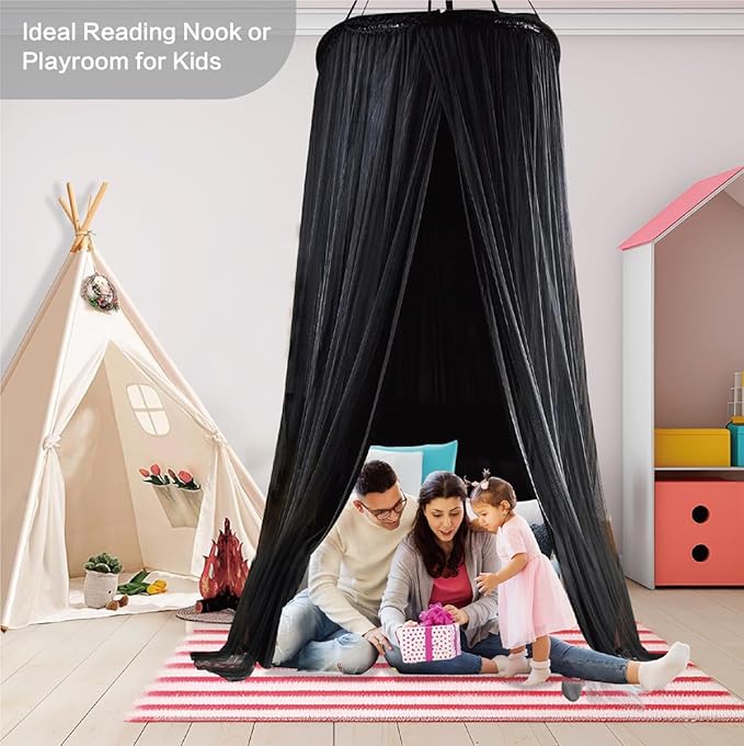 40"x 106" Bed Canopy for Girls & Adults, Double Layer Princess Round Dome Bed Curtain Canopy Drapes, Dreamy Mosquito Net Reading Nook, Bedroom Decoration (Black)