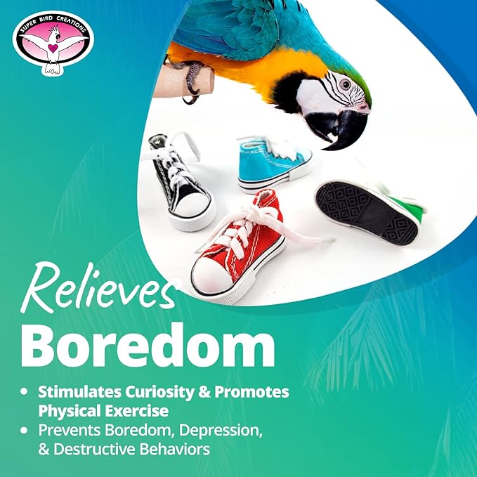 Super Bird Creations SB50011 Sneaker Bird Toy - Durable Safe Chew Toy - Ideal for Cockatiels Parakeets Parrots Small to Large Birds - Vibrant, Assorted Colors 3" x1-1/2 x 1-3/8" (24 Pack)