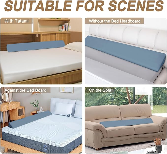 WdFour Bed Wedge Pillow, Close Off Headboard, Wall and Mattress Gap. Incline, Slanted Sweat-Proof Pillow for Neck and Back Pain Relief Anti-snoring for Comfortable Sleeping.(Smoky Blue,54Wx10Dx6H)